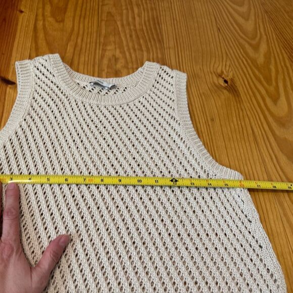 Vince Sweater Womens Small Open Knit Tunic Crochet Oatmeal Side Slit - Picture 9 of 10